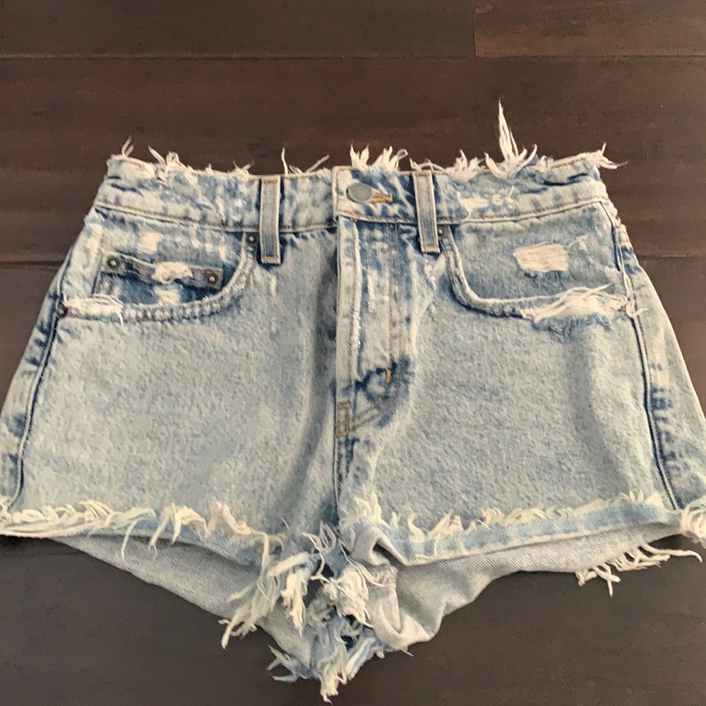 CARMAR distressed button up high rise jean shorts
